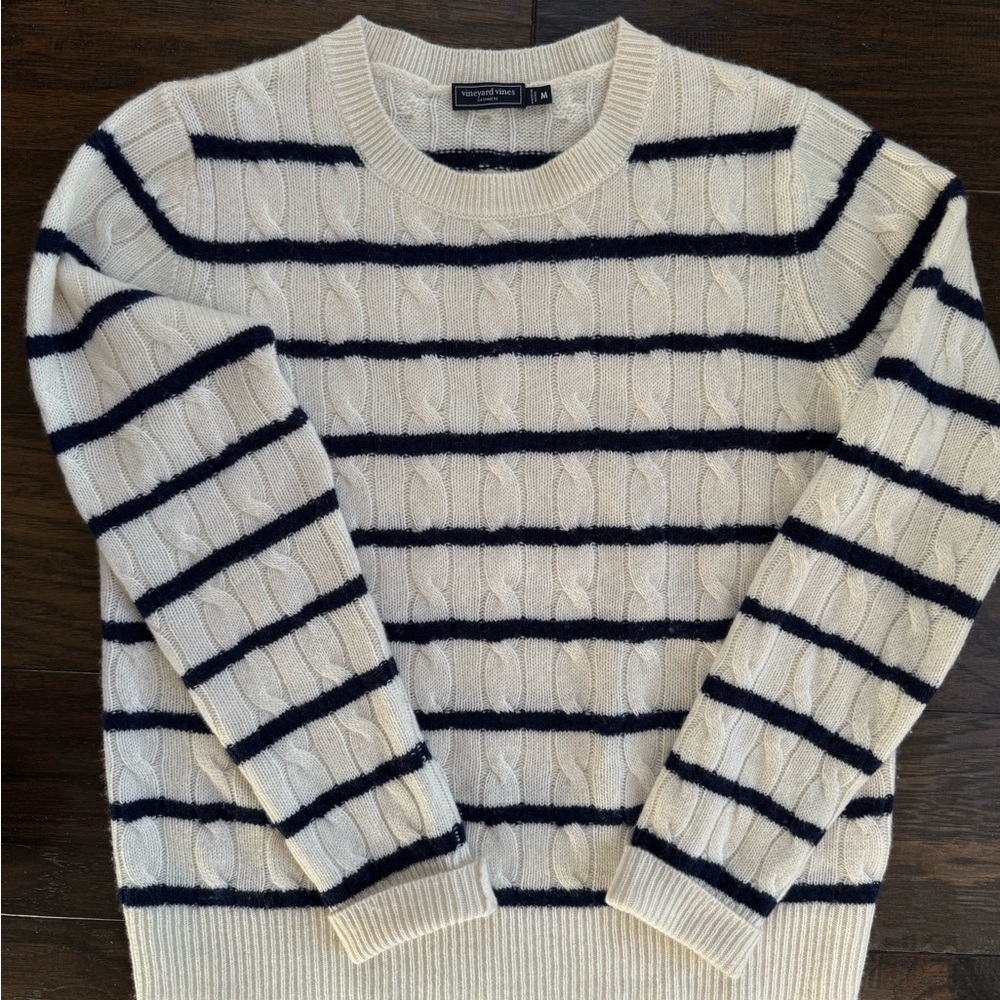 Vineyard Vines cable knit stripe cashmere sweater